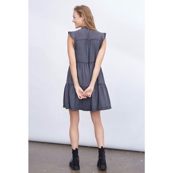 NEW Anthropologie Jenee Washed Black Tiered Flutter Tunic Mini Dress X-Small - Picture 4 of 6
